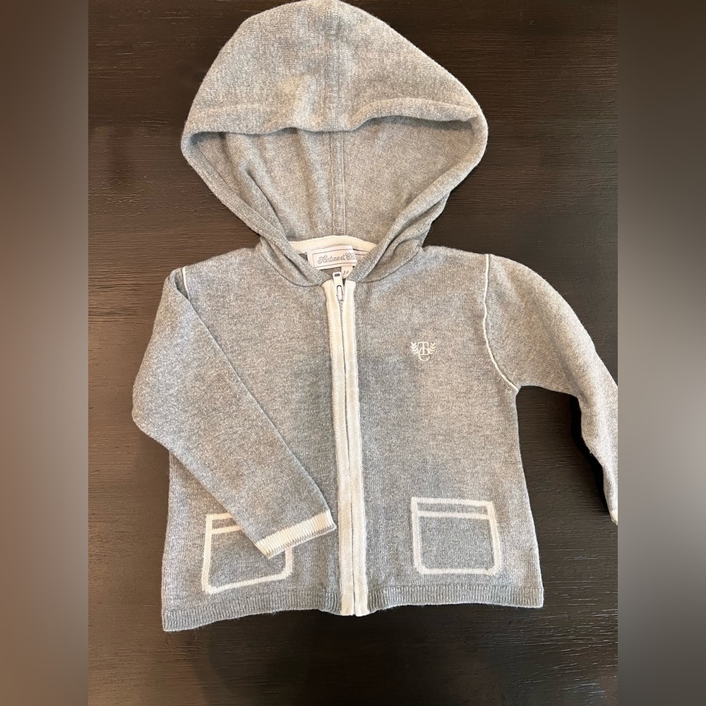 Tartine et Chocolat Light Gray Hooded Knit Zip Hoodie Baby
